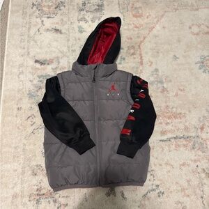 Air Jordan Hybrid Puffer vest/ hooded sweatshirt Gray Black Red Kids 4-5 years